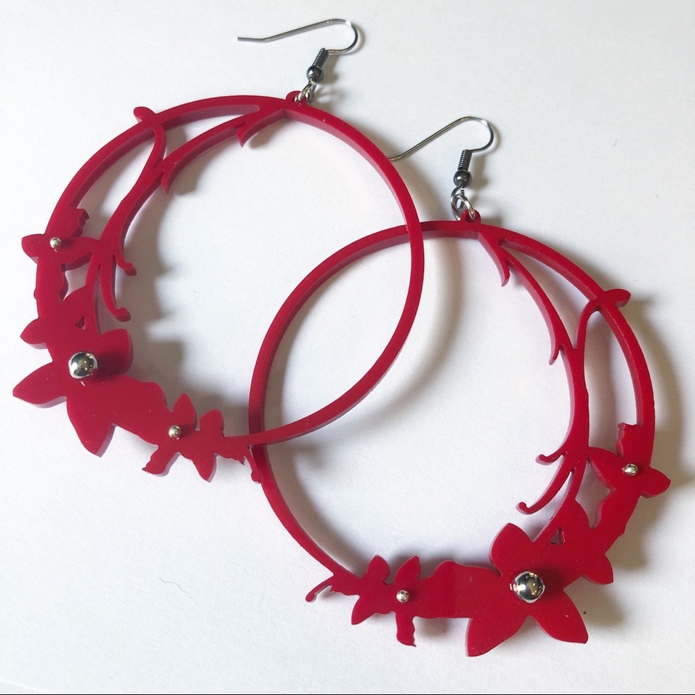 Handmade 3” Floral Studded Lasercut Hoop Earrings